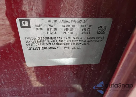 2016 Chevrolet Malibu 1Lt из США, поврежденный, VIN 1G1ZE5STXGF318477